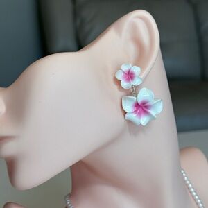Elegant Pink and White Floral Earrings